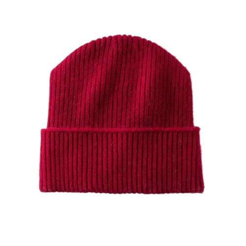 Gorro de lana de cachemira, para mujer, color sólido, acanalado, cálido, suave, esencial para el invierno