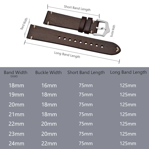 BISONSTRAP Bracelets de Montre pour Homme, Bracelets en Cuir Cousus à la Main, Dégagement Rapide, 18mm, Brun Café avec Boucle Argentée – vue 9