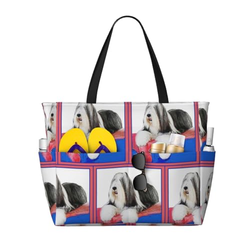 Sac de plage grand format Bearded Collie pour transporter toutes vos affaires sans effort