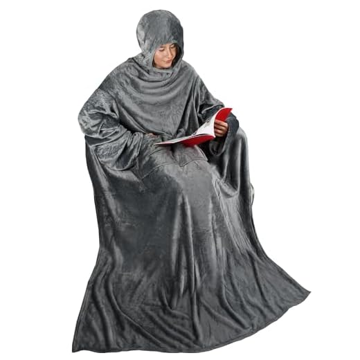 Tirrinia Hood Wearable Fleece Blanket with Sleeves for Adult Women Men, Super Soft Comfy Plush Functional TV Blanket Throw Cuddly Wrap Cover for Bed Sofa and Lounge Chair Couch