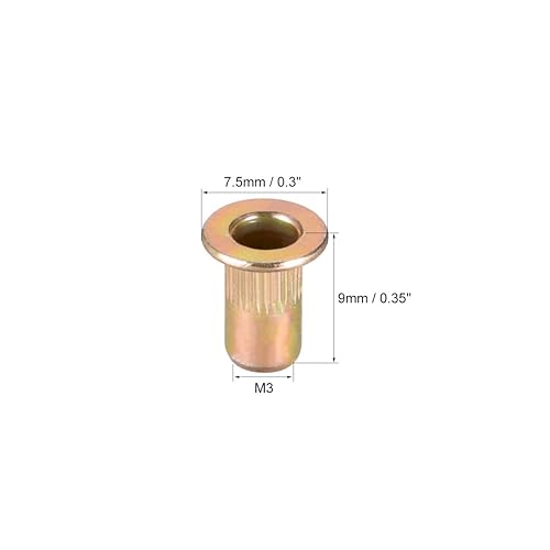 Miniatura 6 de uxcell Tuercas de remache de acero al carbono M5 Inserto de cabeza plana amarillo cinc plateado 50 PC
