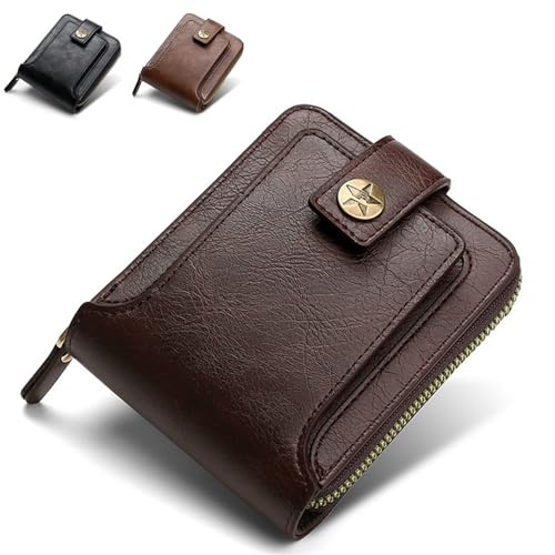 Men's Short Wallet Driver's License Holder Purse Multifunctional Zipper Soft Leather Cardit Card Wallet Horizontal Clasp Buckle Coin Pocket Pouch Gift,Dark Brown