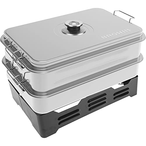 BROWIN® Edelstahl Tischräucher-Set XL 330007 | mit Thermometer | mit Möglichkeit der Regulierung des Fassungsvermögens | Tischräucherofen | Fisch und Fleisch Grillen und Räuchern | Camping-Zubehör
