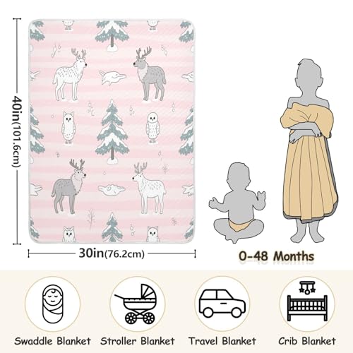 Custom Nordic Animal Deer Pink Stripe Star Baby Swaddle Blankets Soft Customize Kitten Monogrammed Blankets for Nursery Stroller Crib 30x40in cobijas para3
