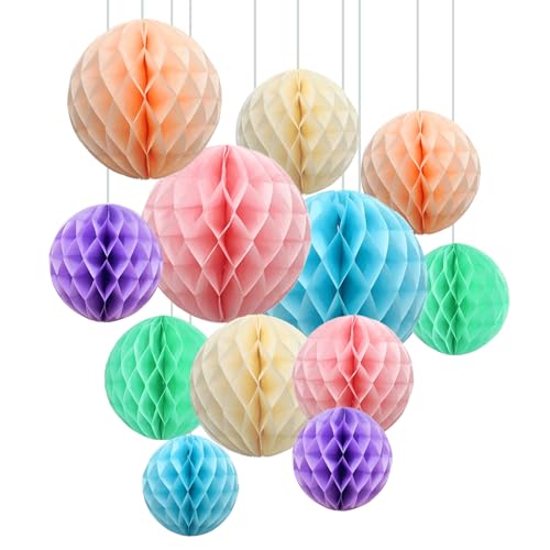 Image of ZOOYOO 12Pcs 6 inch 10 inch Honeycomb Balls Decorations Hanging Tissue Paper Pom Poms for Birthday Party Wedding Baby Shower Easter Decorations(Pastel Rainbow)