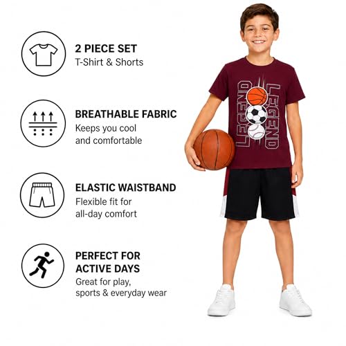 Image of Pro Athlete Active Boys Short Sets - 2 Piece Performance Crewneck Short Sleeve T-Shirt and Shorts Boys Athletic Sets (8-16)