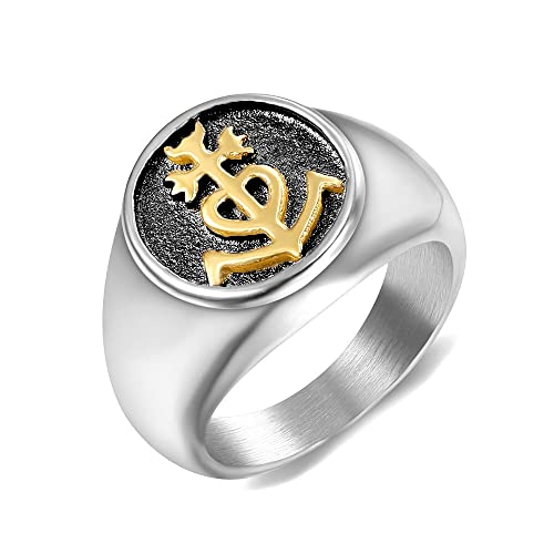 BOBIJOO Jewelry - Superbe Bague Chevalière Unisexe Homme Femme Acier Croix de Camargue Dorée Or - 56 (7 US), Doré Or Fin - Acier Inoxydable 316