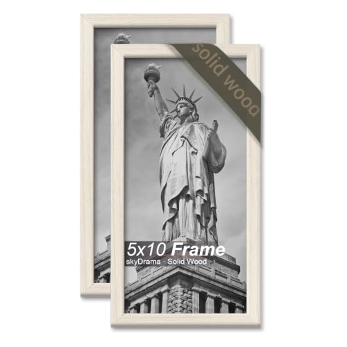 skyDrama Solid Wood 5x10 Picture Frame with White Wood Grain 2 Packs