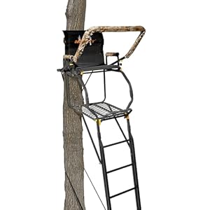Muddy 20″ Tall Tree Stand, Single Steel Ladder with Adjustable Padded Shooting Rail and Flip-back Footrest, for Big Game & Hunting, Black, 1 Pack
