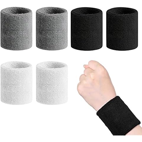 SweatBand, 6 Pieces Sports Wristbands, Breathable Sweatband Wrist, Black, White, Gray Cover