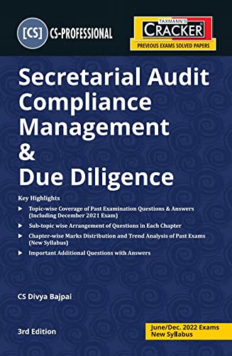 Taxmann's CRACKER for Secretarial Audit Compliance Management &amp; Due Diligence � Covering Topic-wise Past Exam Questions &amp; Sub-topic wise Arrangement of Questions | CS Professional | June 2022 Exams [Paperback] CS Divya Bajpai