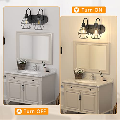 Elibbren Bathroom Vanity Light Fixtures, 2-Light Bathroom Lighting Fixtures Over Mirror With Cage, E26 Base Black Farmhouse Wall Sconces For Bedroom Living Room, Ul Listed (Bulbs Included) #TOP3