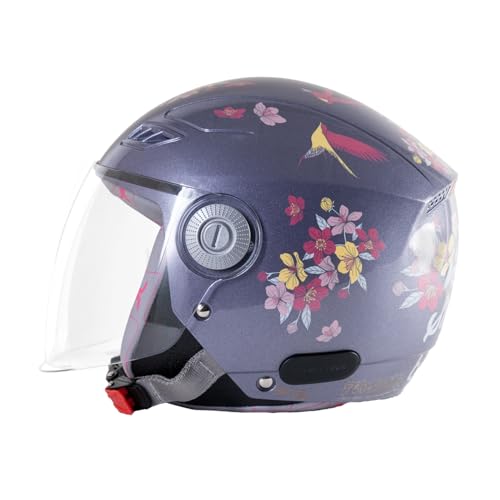 Image of TVARRA Blossom ISI Certified Women's Open Face Helmet Designer Helmet, Lightweight and Rainproof, Crafted for Women, Extreme Comfort Fit with Clear Visor (Lilac Blush, M /L: (56-57) cm)