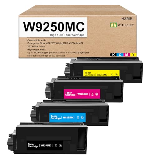 Image of W9250MC Toner Cartridge High Yield W9250MC W9251MC W9253MC W9252MC Toner Compatible for HP Enterprise Flow MFP X57945dn MFP X57945z MFP X57945zs Printers,Black Cyan Magenta Yellow