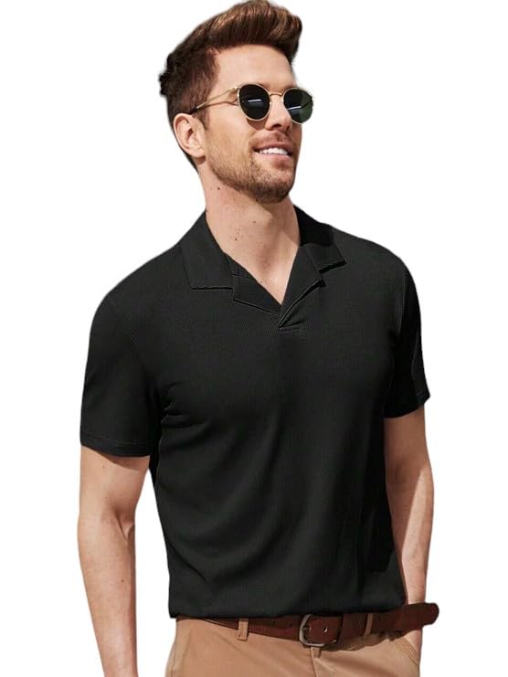 Image of Men's Ribbed Polo Tshirt (42, Black)