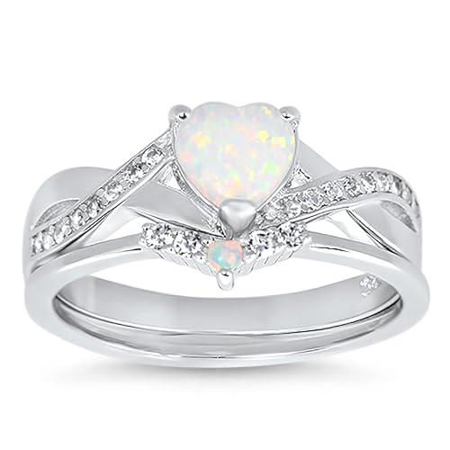 LaRaso & Co His Her Wedding Ring Set 3 Piece Trio Opal Silver Titanium Couples Bands2