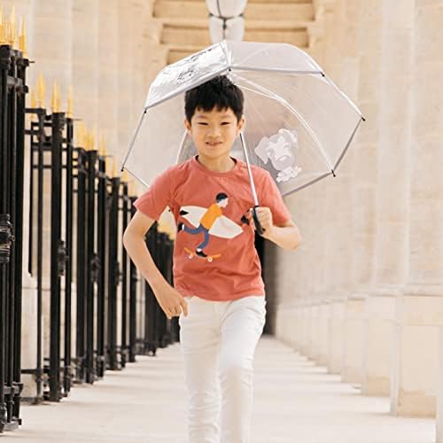 SMARTBULLE Child Umbrella Transparent Birdcage - Fluorescent border: Windproof; Diameter=71cm; Manual opening; Boy umbrella; Pattern: DOG