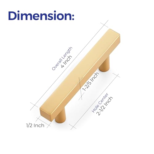 Ravinte 30 Pack Brass 2-1/2 Inch Hole Center Champagne Gold Handles Square Cabinet Hardware Stainless Steel Pulls for Kitchen Cupboard Drawers 4 Inch Overall Length by Ravinte - Image 3