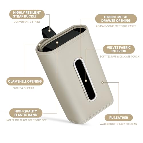 Image of WHHMK Large Car Tissue Holder Refill Easily Clamshell Opening, Grey 2PC | Tissue Box Cover Keep Car Tidy, Premium PU Leather Backseat Napkin Rectangle Organizer in Auto, Fits 100-150 Count Tissues