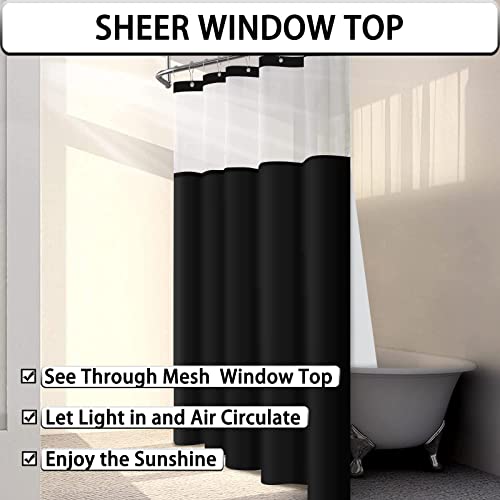 Spwiy Black Shower Curtain With Snap In Liner Shower Curtain Set Modern Solid Color Shower Curtains For Bathroom Luxury Double Layers Shower Curtain For Hotel Style, Water Repellent, Mesh Top Window #TOP2