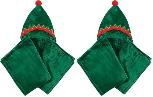 Image of Hudson Baby Unisex Baby and Toddler Hooded Animal Face Plush Blanket, Elf, One Size (Pack of 2)
