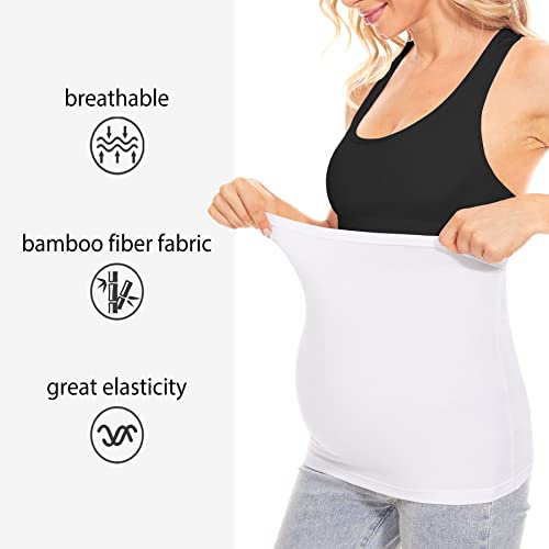 Musidora Maternity Bamboo Fibers Belly Band For Pregnant Women Maternity Band For Pants Maternity Pants Extender Maternity Clothes (White+Black L) #TOP3