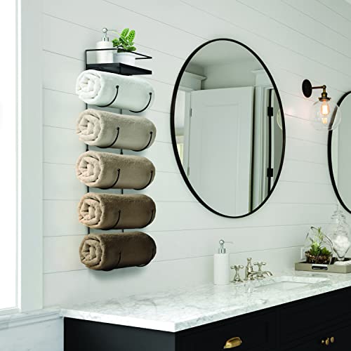 Sorbus Towel-Rack For Bathroom - Wall Mounted Metal Organization Rack With Wooden Top Shelf & 5 Tiers - Holds Full Sized Bath-Towels, Washcloths, Linens, & Hand-Towels - Easy Installation #TOP4