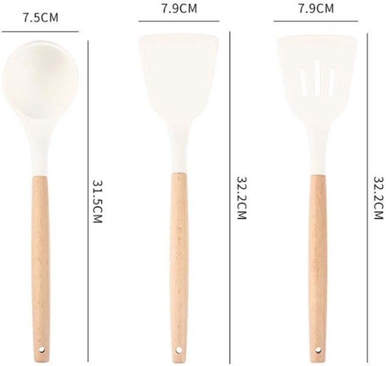 Three Piece Set of Wooden Handle Silicone Kitchenware Spatula Spoons Steak Frying Cooking