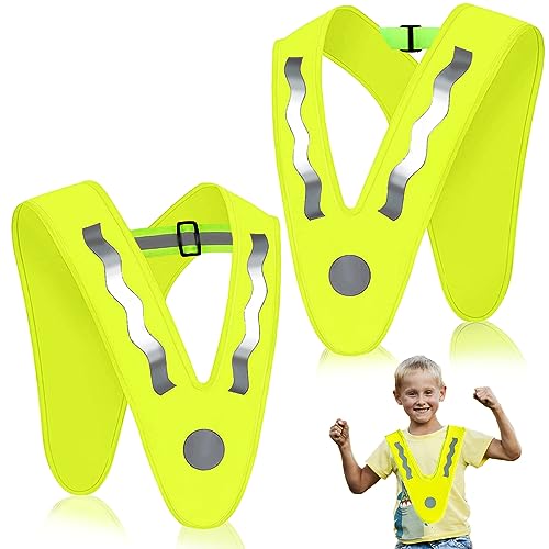 2 Stück V-Form Warnweste für Kinder, Reflektorweste Gelb mit elastischem Band, Gute Sichtbarkeit für Sport, Laufen, Fahrrad