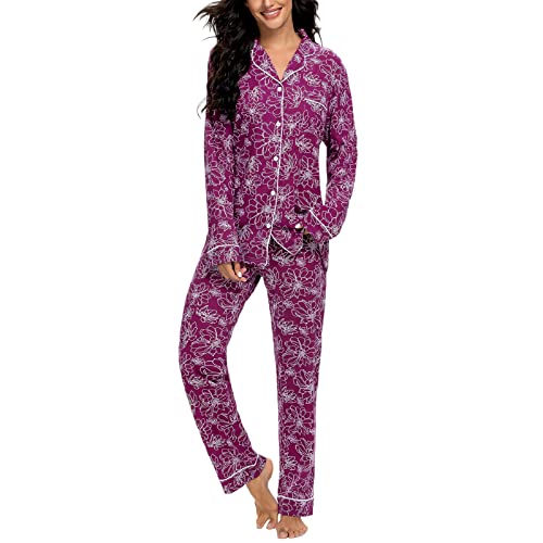 Image of Tugege Pajamas Set Long Sleeve Sleepwear Womens Button Down Nightwear Pj Sets