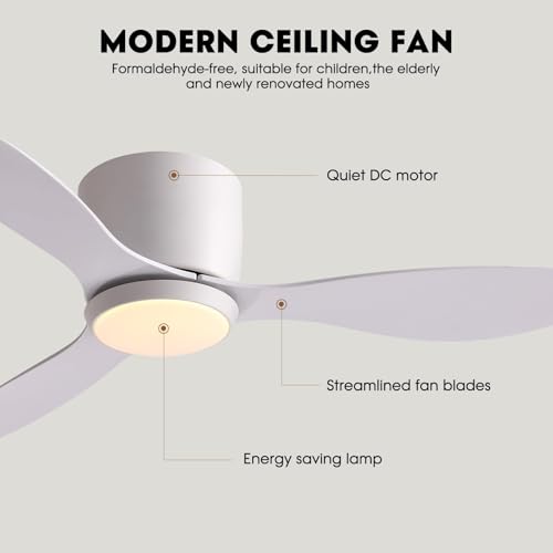 LUDOMIDE Ceiling Fans with Lights,42 Inch Low Profile Ceiling Fan with Wall Control and Remote Control,Dimmable,Flush Mount Ceiling Fan with Noiseless DC Reversible Motor for Bedroom Indoor Use thumbnail 8