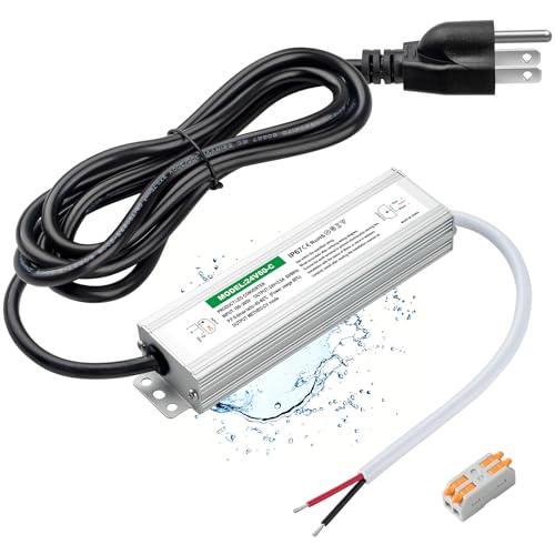 MujHoJm 24V LED Power Supply 60W, LED Driver 2.5A Waterproof IP67, 120V AC to 24V DC Converter with US 3-Prong Plug and 4.9ft Cord, for LED Strip, Landscape, Garden, and Outdoor Lighting by MujHoJm - Used condition - US$16.41