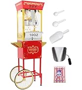PopBria Popcorn Machine with Cart, Authentic 10oz Movie Theater Style Popcorn Maker with Warming ...