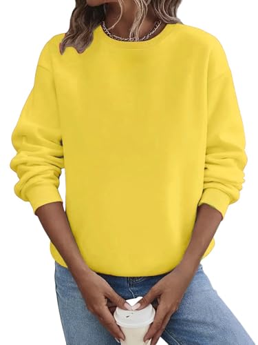 Kenhansion Crewneck Pullover Sweatshirts Women Trendy Tunic Fall Long Sleeve Sweatshirt Vacation Soft Comfy Outfit Sweaters (Yellow,XX-Large)