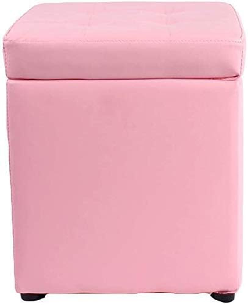 Square Ottoman Storage 12x12x14inch Small Cube Foot Rest Stool with Hinged Lid,Faux Leather Padded Seat Waterproof Toy Box for Living Room Bedroom (Pink)
