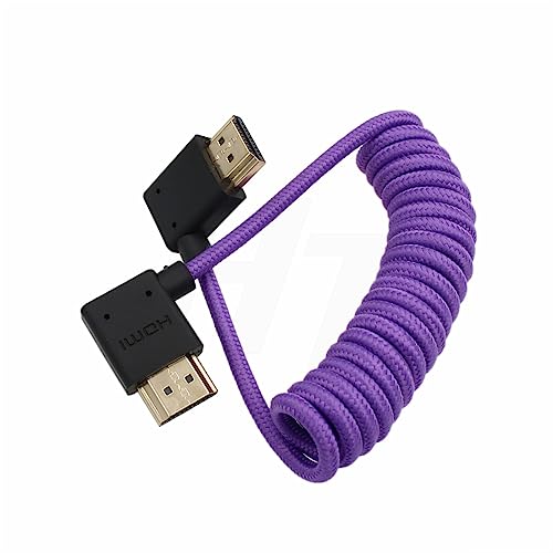 HangTon HDMI to HDMI 4K 8K 60p Cable Right Angle Braided Coiled for Panasonic Sony Canon Nikon ZCAM Camera Atomos Ninja V SmallHD Blackmagic Monitor Purple - Image 4