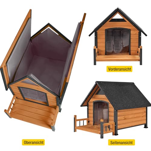 Aivituvin Outdoor Hundehaus mit isolierter Futterung, Wasserdichtes Welpen Schutzhaus, Indoor Hundehütte, beißgeschütztes Design, für kleine bis mittlere Hunde mit Veranda (Braun, L mit isolierter)