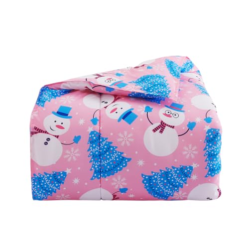 Image of Yibeizi Pink Christmas Comforter Set Twin Kids Cute Snowman Xmas Bedding