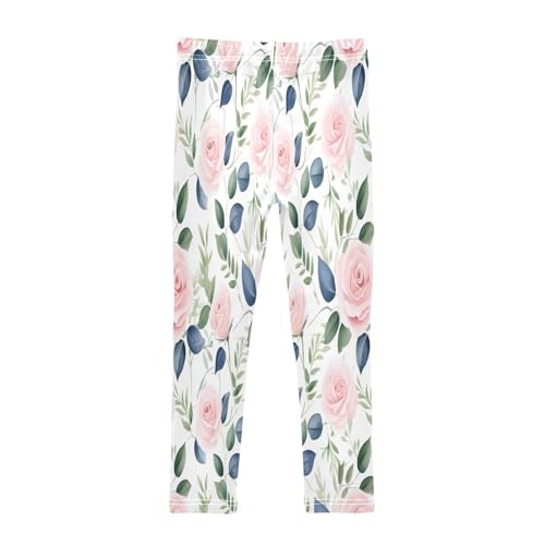 Bolaz Toddler Girls Leggings Printed Yoga Pants Leggings Blue Green Leaves Rose for Kids2