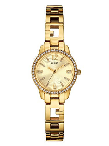 GUESS Women's U0568L2 Iconic Gold-Tone Logo Watch with Genuine Crystals & Self-Adjustable Links