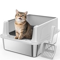 Lettiera per gatti in acciaio inox, 18 l, con pala e tappetino, in metallo con alloggiamento laterale a parete alta, a prova di perdite, per gatti, gatti, 44 x 34 x 21 cm