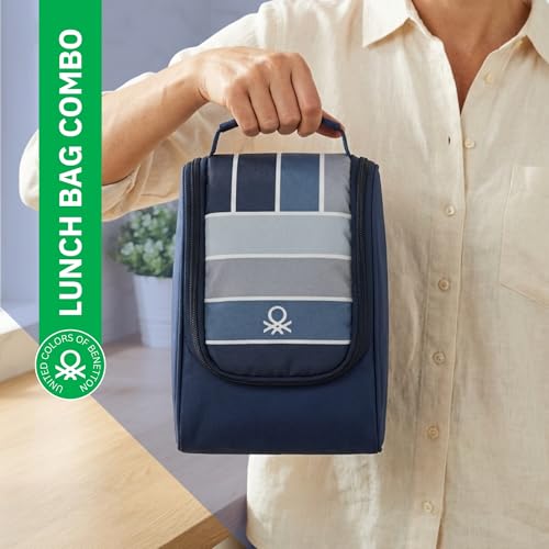 Image of United Colors of Benetton Lunch Bag Set with 3 Glass Containers | Insulated Leakproof Tiffin Bag for Office, School & Travel | Durable, Stylish, BPA-Free Food Storage Kit (Navy-Blue)