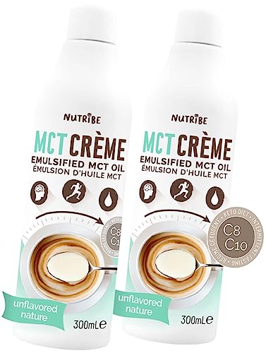 Nutribe MCT Crema, emulsione di olio MCT di cocco 300ml - Dieta chetonica, per perdere peso - Buon gusto e aumenta l'efficienza