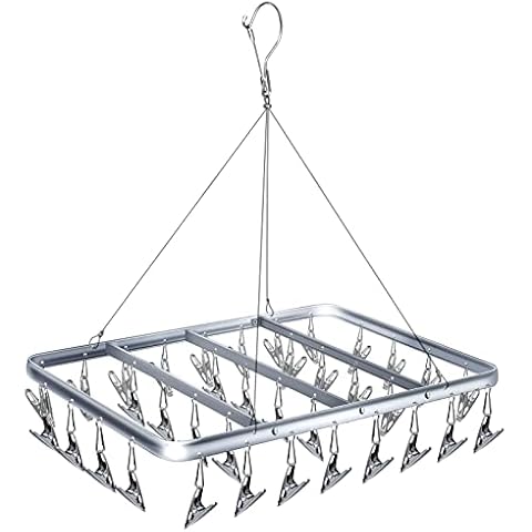 Gorffy Sock Dryer with 36 Pegs, Aluminum Sock Hanger for Washing Line, Underwear Hanger with Windproof Hook, Metal Sock Drying Rack, Sock Dryer with Pegs for Baby Clothes, Bras, Gloves Cover
