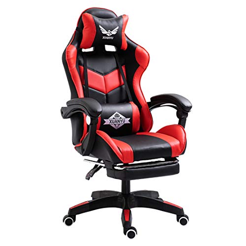 Silla de gamer reclinable con reposapiés y soporte lumbar ajustable para PC