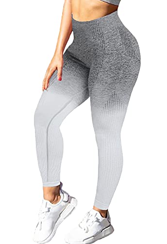 FITTOO Womens High Waisted Vital Seamless Leggings Butt Contour Yoga Pants Gym Workout Tights Tummy Control Ombre Grey L