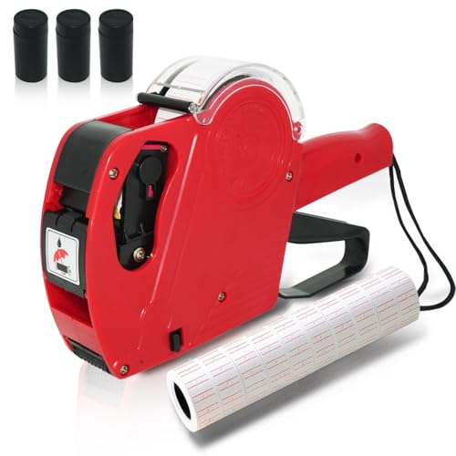 Homshsjhkis Prezzatrice per Negozio, Etichettatrice 8 Cifre Prezzatrice Negozio con 11 Rotoli Carta Etichette und 4 Ruote Inchiostro, Manuale Prezzatrice Macchina Pistola per Negozio, Ufficio