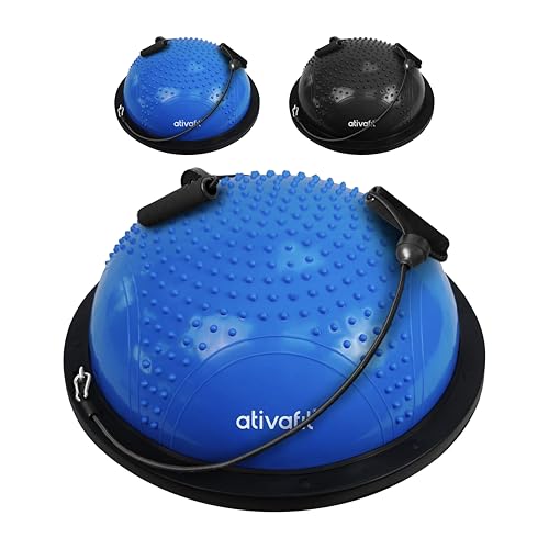 Image of ATIVAFIT Balance Ball Trainer - Half Exercise Ball with Inflation Pump & Resistance Bands - Anti-Burst PVC Stability Trainer for Home Gym, Yoga, Core Training - 660 lbs Capacity