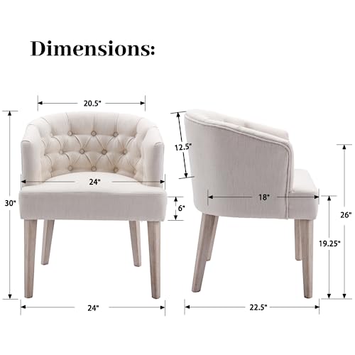 Image of Tufted Arm Linen Dining Chairs Set of 2, Beige