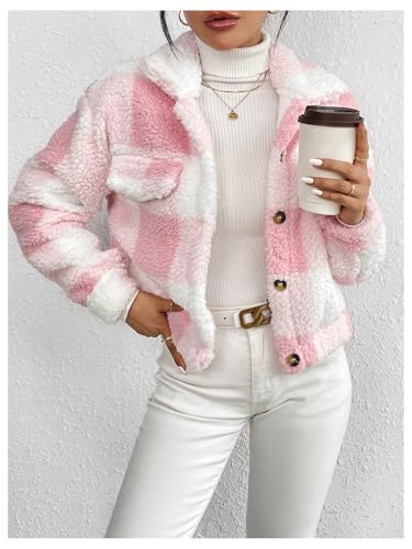 SOLY HUX Women's Plaid Fleece Jacket Button Down Long Sleeve Drop Shoulder Fuzzy Sherpa Jacket Outerwear3